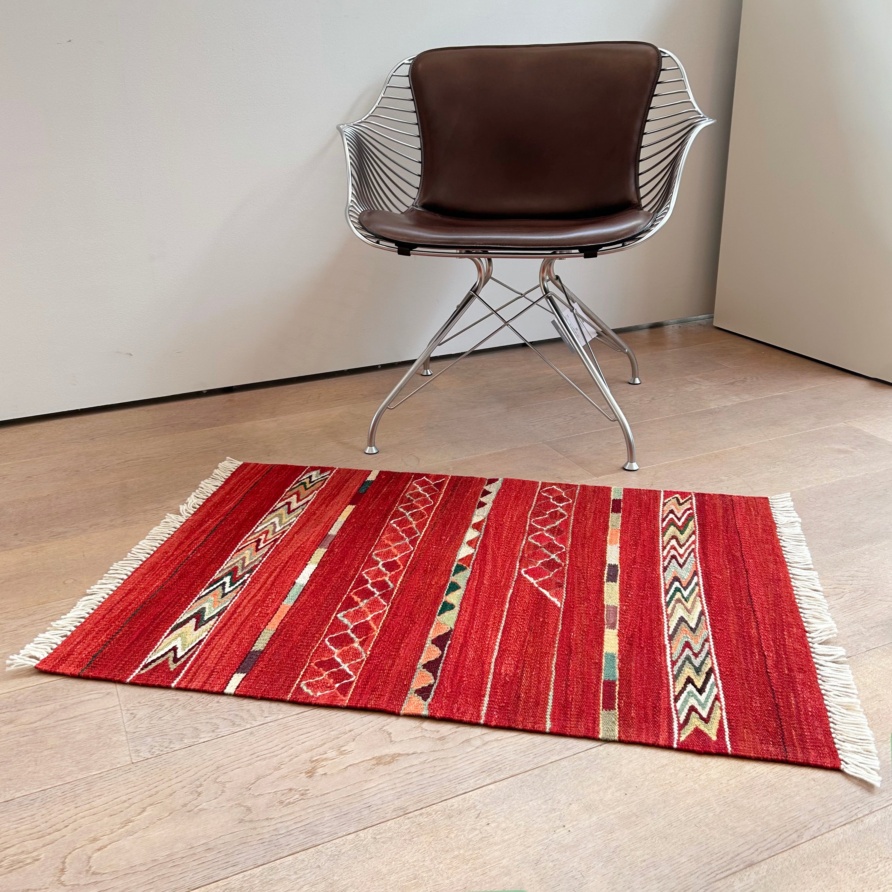 【キャンペーン対象 -5%】玄関マット トルコ・ロゴバキリム 上質な現代キリム ROGOBA KILIM® キリムラグ 92×64㎝　 (No.22385)