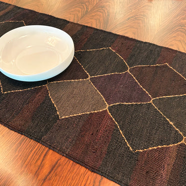 テーブルランナー&テーブルセンター  トルコ・ロゴバキリム  ブラックキリム  上質な現代キリム  ROGOBA KILIM®   128×40㎝ (No.22485)