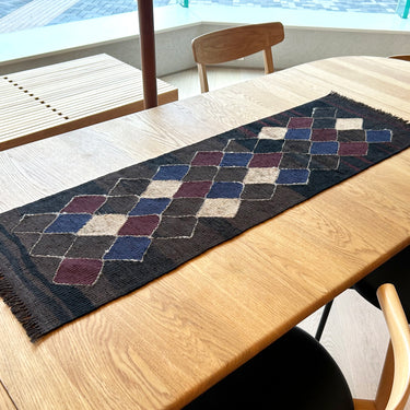 【キャンペーン対象 -5%】テーブルランナー＆テーブルセンター ROGOBA KILIM®　上質な現代キリム　トルコ・ブラックキリム　120×38㎝　(No.20574)