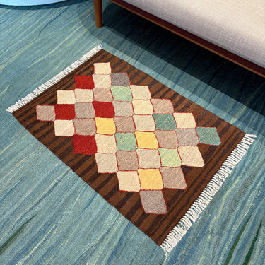 玄関マット トルコ・ロゴバキリム 上質な現代キリム ROGOBA KILIM® キリムラグ　94×65㎝　(No.23087)